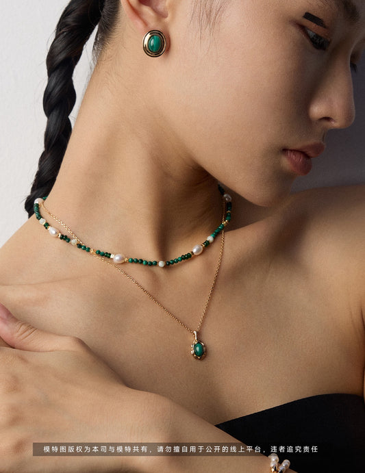 925 Sterling Silver Tiger’s Eye and Malachite Necklace